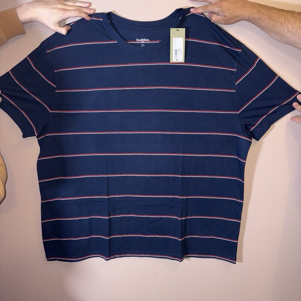 Goodfellow & Co Men's Navy Blue Striped T-Shirt 3X | Red Stripe | NWT
